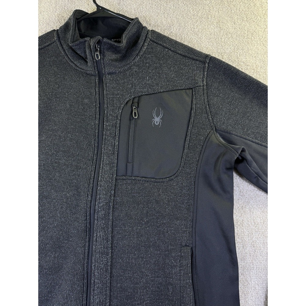 Spyder Mens Full Zip Sweater Fleece Jacket Charcoal Black Size Large Mock Neck